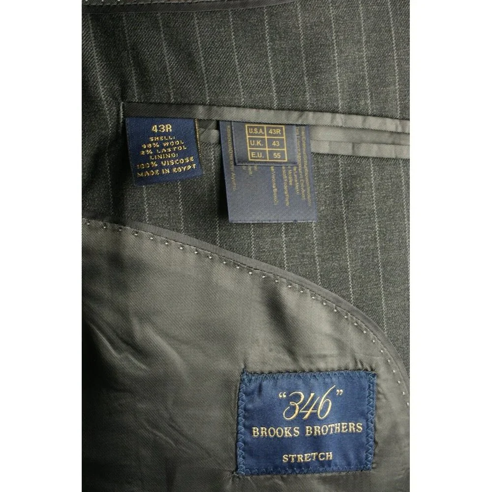 New Brooks Brothers 346 Stretch Mens 43R Gray Pin Stripe Twill Wool Notch Blazer